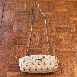 Floral Beige Clutch with Chain Strap